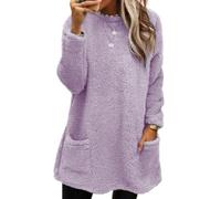 Women's Casual Fluffy Granular Fleece Sherpa Tunic Tops Solid Round Neck Fuzzy Sweatshirts Oversized Fluffy Coat with Pockets (purple,5XL)