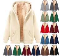 Women's Casual Full Zip Up Sherpa Lined Hoodie Sweatshirt Winter Thick Hooded Jacket Coat Fleece Lined Solid Cozy Warm Pullover Outwear with Pockets