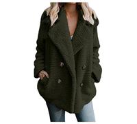 Womens Casual Fuzzy Coats Fleece Faux Fur Teddy Jacket Long Sleeve Solid Jumper Button Down Sherpa Thermal Outerwear Knitted Ribbed Autumn Winter Heavy Jumper Thick Fluffy Warm Fashion Coat Pockets