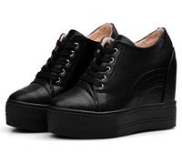 Women's Casual High Top Hidden Heel Wedges Platform Fashion Sneakers (6, Black)