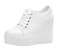 Women's Casual High Top Hidden Heel Wedges Platform Fashion Sneakers (6, White)