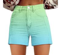 Womens Casual High Waist Denim Shorts with Pockets Relaxed Fit Stretch Denim Jeans Printed Hot Shorts 2025 Summer Trendy Jorts for Ladies Green