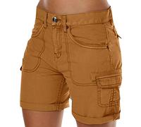 Womens Casual Hiking Cargo Shorts Multi-Pocket Cotton Combat Casual Work Utility Safety Trousers Outdoor Lightweight Ripstop Durable Workwear Shorts Summer Bermuda Shorts Khaki