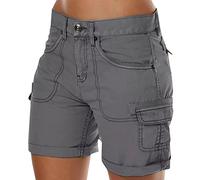 Womens Casual Hiking Cargo Shorts Multi-Pocket Cotton Combat Casual Work Utility Safety Trousers Outdoor Lightweight Ripstop Durable Workwear Shorts Summer Bermuda Shorts Grey