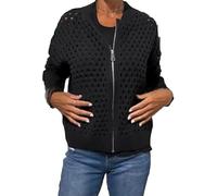 Women's Casual Hollow Knitwear Zipper Jacket, Lightweight Crochet Fishnet Shrugs Sweater, Open Front Long Sleeve (Black,m)