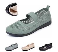 Women's Casual Hollow Out Knitted Mary Jane Flats,Orthopedic Mary Janes Causal Flats,Fashion Comfortable Mesh Walking Beach Shoes Lightweight Breathable Slip-On Shoes (Green,39 EU)