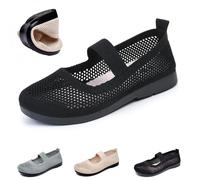 Women's Casual Hollow Out Knitted Mary Jane Flats,Orthopedic Mary Janes Causal Flats,Fashion Comfortable Mesh Walking Beach Shoes Lightweight Breathable Slip-On Shoes (Black,38 EU)