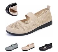 Women's Casual Hollow Out Knitted Mary Jane Flats,Orthopedic Mary Janes Causal Flats,Fashion Comfortable Mesh Walking Beach Shoes Lightweight Breathable Slip-On Shoes (Khaki,37 EU)