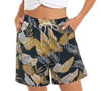 Womens Casual Home Wear Yoga Hawaiian Shorts Women's Casual Shorts Summer Comfy Beach Shorts Elastic Waist Floral Print Ruched Bikini Bottoms Tummy Control Swimsuit Briefs Pants
