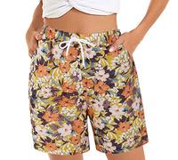 Womens Casual Home Wear Yoga Hawaiian Shorts Women's Casual Shorts Summer Comfy Beach Shorts Elastic Ladies Floral Print Summer Beach Board Swimming Shorts Elasticated Size 8-18