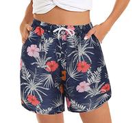 Womens Casual Home Wear Yoga Hawaiian Shorts Women's Casual Shorts Summer Comfy Beach Shorts Elastic Waist Floral Print Ruched Bikini Bottoms Tummy Control Swimsuit Briefs Pants