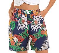 Womens Casual Home Wear Yoga Hawaiian Shorts Women's Casual Shorts Summer Comfy Beach Shorts Elastic Waist Floral Print Ruched Bikini Bottoms Tummy Control Swimsuit Briefs Pants