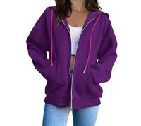 Womens Casual Hoodies Solid Drawstring Zip Up Long Sleeve Swratshirts Fashion Outdoor Sports Warm Fall Winter Hoodie with Pockets oversized striped sweatshirt women Purple L