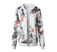 Womens Casual Jackets, Retro Jacket Women Plus Size Elegant Floral Graphic Print Bomber Jacket Ladies Casual Zip Up Coat Outerwear Jacket Windbreaker S-5XL Ladies Gifts,Black,5XL,U378K