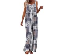 Womens Casual Jumpsuit Trouser Suit Long Rompers Women's Summer Casual Overalls Loose Wide Leg Jumpsuits Boho Floral Printed Baggy Rompers with Pockets Sunflower Jumpsuits for Women (Grey, S)