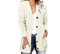 Womens Casual Knit Cardigan Sweater Large Size Loose Button Women Extra Long Cardigan Beige