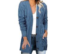 Womens Casual Knit Cardigan Sweater Large Size Loose Button Women Extra Long Cardigan Blue