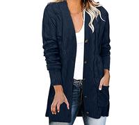 Womens Casual Knit Cardigan Sweater Large Size Loose Button Women Extra Long Cardigan Navy