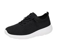 Womens Casual Knitted Sneakers Lightweight Lace Up Walking Trainers Black
