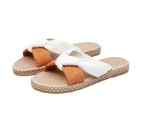 Women's Casual Knot Front Slide Sandals Espadrille Flat Slippers Two Tone Fabric Slip On Shoes for Beach Daily Walk Orange 7