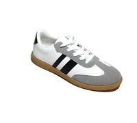 Womens Casual Lace Up Sneakers - Lightweight Everyday Walking Trainers, White Fashion Low Top Shoes with Faux Leather & Suede Detail, Comfortable Ladies Shoes for Daily Wear UK Size 3-8