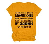 Women's Casual Letters Print Shirt O-Neck Short Sleeve T-Shirt Tops Tunic Folding Gloves Children, yellow, XXL