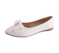 Women's Casual Loafers with Rhinestone Bowknot Detail Comfortable Low Heel Flat Bottom Shoes for Ladies Large Size Pure Colour Footwear (White, 6)