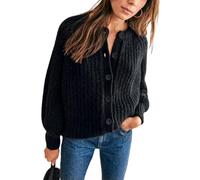 BTFONIA Women's Casual Long Sleeve Crewneck Button Down Cardigan Sweater Knit Outwear(Black,S)