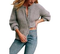 Women's Casual Long Sleeve Crewneck Button Down Cardigan Sweater Knit Outwear(Gray,M)