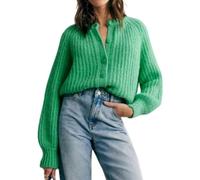 Women's Casual Long Sleeve Crewneck Button Down Cardigan Sweater Knit Outwear(Green,XL)