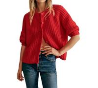 Women's Casual Long Sleeve Crewneck Button Down Cardigan Sweater Knit Outwear(Red,L)