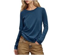 Womens Casual Long Sleeve Tops Crew Neck Tunic Tops Ladies Blouses Round Neck Pullover Shirts Ladies Elegant Solid Color Tee Shirt Loose Basic Tshirt Navy