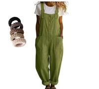 Women's Casual Loose Fit Button-Front Overalls, Adjustable Shoulder Straps Wide Leg Jean Jumpsuits with Pockets (Army Green,xx_l)