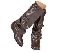 Women's Casual Loose Knee High Boots with Round Toe Pull-On Style for Riding or Biker with Lapel and Low Heel and Wide Platform Type for Modern Urban Style