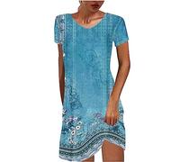 Women's Casual Loose T Shirt Dresses Short Sleeve Mini Summer Tunic Dress for Women Bohemian Floral 3/4 Sleeve Summer Casual Beach Dress Tunic Dress for Ladies UK Clearance