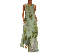 Women's Casual Maxi Dress Vine Flowers Sleeveless Long Dresses Simple and Elegant Style V-Neck Tank Dresses Elegant Flowy Party Dress with Pockets,Sage Green