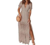Women's Casual Off Shoulder Lace Maxi Dress Boho White Bridesmaid Wedding Evening Party Dresses, Apricot-04, S