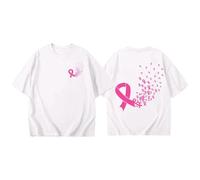 Women's Casual Office Crew Neck Short Sleeve Print Breast Cancer Awareness Month T-Shirt Ideal for Modern Outfits, White, XXL