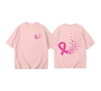 Women's Casual Office Crew Neck Short Sleeve Print Breast Cancer Awareness Month T-Shirt Ideal for Modern Outfits, pink, M