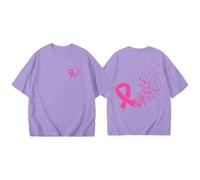 Women's Casual Office Crew Neck Short Sleeve Print Breast Cancer Awareness Month T-Shirt Ideal for Modern Outfits, purple, L