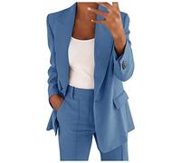 Womens Casual Office Plain Lapel Long Sleeve Button Plus Size Outfit Blazer Outerwear Fashion Elegant Lightweight Work Business Suit Open Front Cardigan Slim Fit Jacket Blue