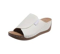 Women's Casual One Foot Stirrup Slope Heel Roman Lightweight Thick Bottom Casual Open Toe Slippers Women's Slipper (White, 4)