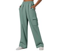 Womens Casual Oversized Sweatpants Athletic Active Wide Leg Sweatpants Running Gym Workout Lounge Trousers with Pocket High Waisted Cargo Joggers Tracksuit Bottomsfor Women UK Green