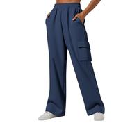 Womens Casual Oversized Sweatpants Athletic Active Wide Leg Sweatpants Running Gym Workout Lounge Trousers with Pocket High Waisted Cargo Joggers Tracksuit Bottomsfor Women UK Darkblue
