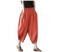 Womens Casual Pants and Tops Pants Waist Elastic Band Balloon Linen Loose Casual Women Summer Pants for Women Casual Work (Red, XXL)
