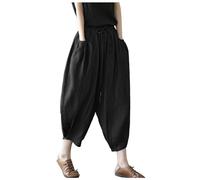 Womens Casual Pants and Tops Pants Waist Elastic Band Balloon Linen Loose Casual Women Summer Pants for Women Casual Work (Black, XXL)