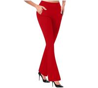 Womens Casual Pants Going Out Summer Silky Elastic Women's Stretchy Straight Dress Pants with Pockets Tall Petite Regular for Work Business Fit Pant (Red, M)