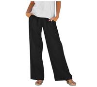 Womens Casual Pants Going Out Summer Silky Elastic Women's Wide Leg Pants High Elastic Waisted in The Back Business Work Trousers Long Straight Pants Clothes Women (Black, XXXXXL)