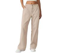 Womens Casual Pants Going Out Summer Silky Elastic Womens Zip Front Wide Leg Long Pants High Waist Causal Cargo Pants Cotton Pocket Palazzo Pants Travel Pants Women Petite (Beige, L)