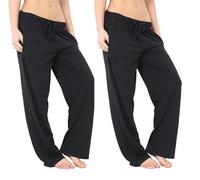 Womens Casual Pants Soft Lounge Sleep Pajama Bottoms with Pockets Soft Comfy Sleepwear Yoga Pyjama Trousers Cotton Mix (2 X BLACK, 20-22)